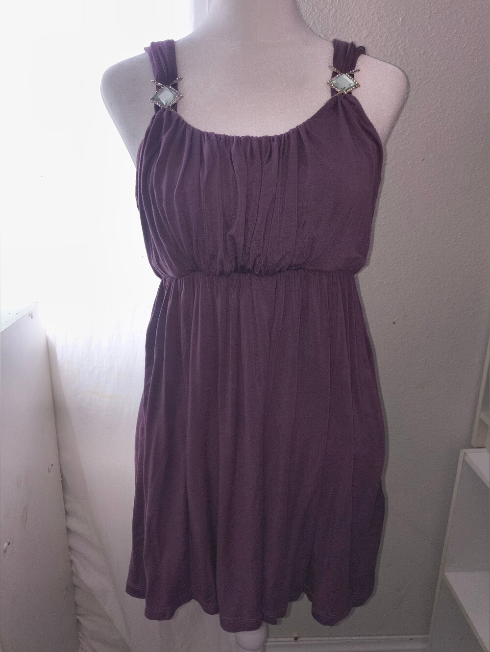 Classic Purple Sleeveless Ruched Waist Dress